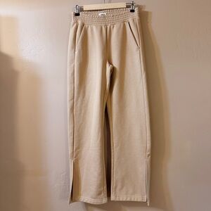 Pact Courtside Fleece Split Ankle Wide Leg Sweatpants Women's Small Tan Ginger